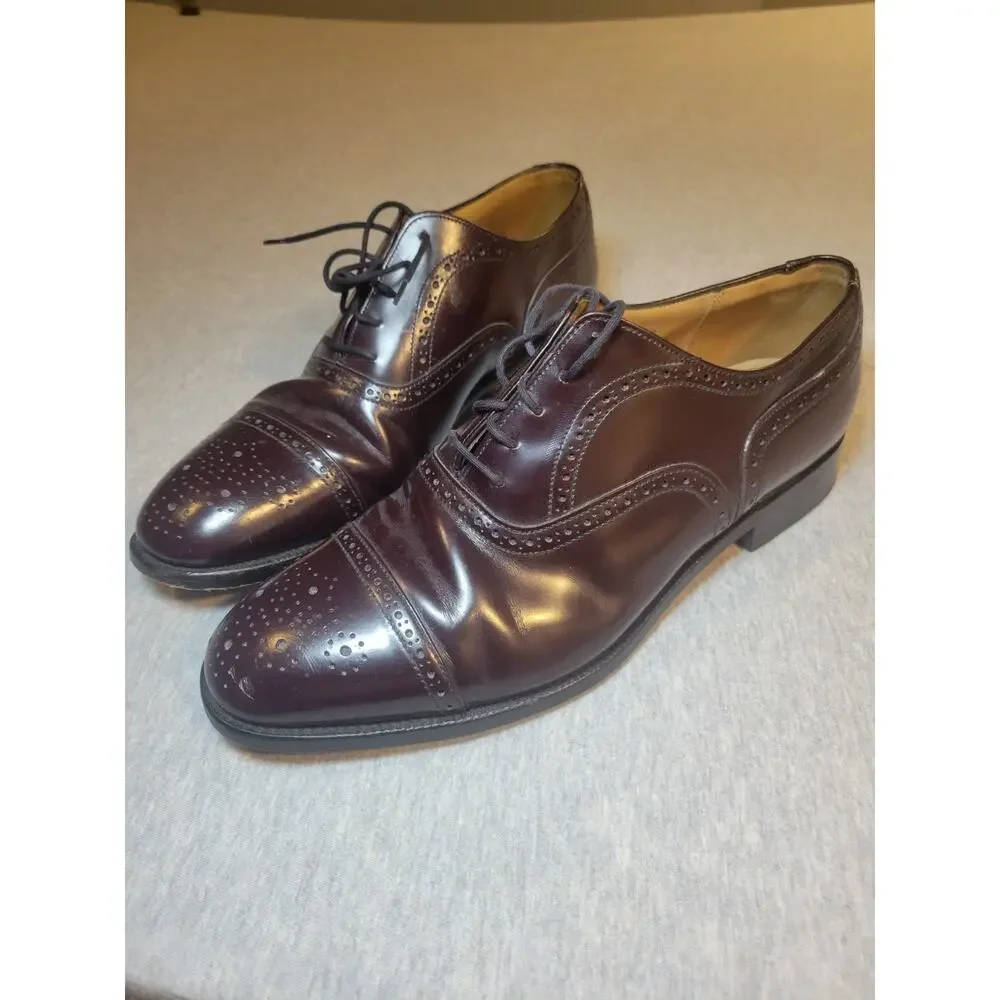 Royal Tweed Brown Leather Cap Toe Brogue Lace-Up Oxford Dress Shoes 10C